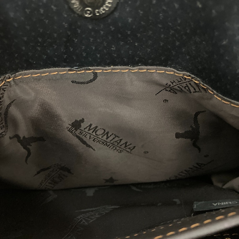 Montana Silversmiths Leather Tooled Shoulder Bag Floral Rhinestones Vintage - Picture 12 of 14